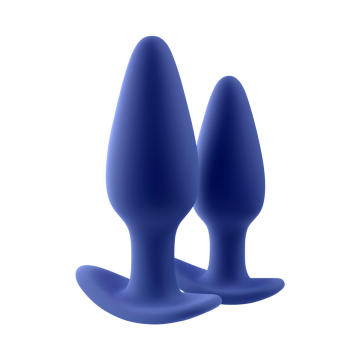 Explore anal pleasure with this silicone butt plug set featuring a small butt plug and large assplug options.