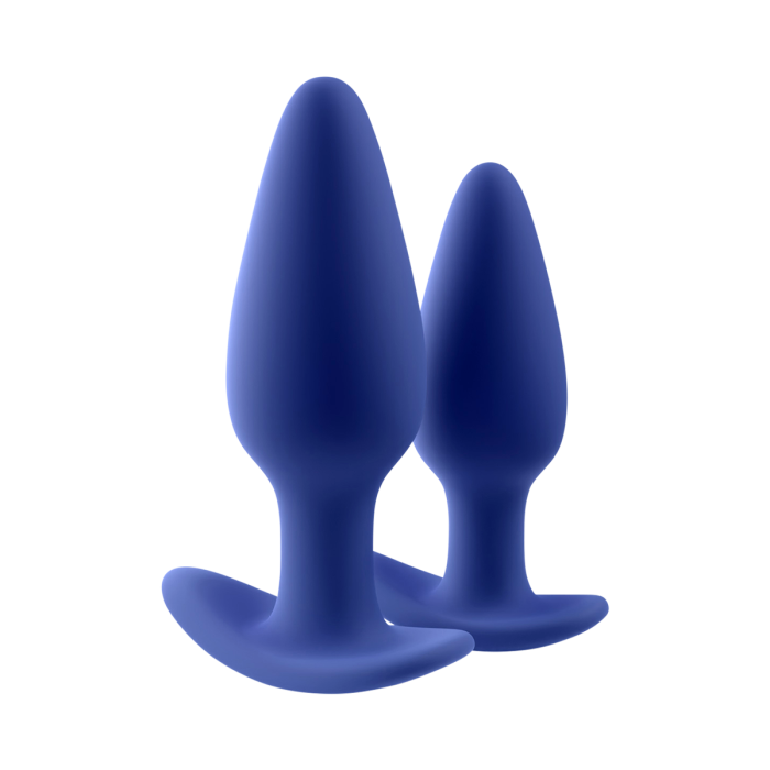 Explore anal pleasure with this silicone butt plug set featuring a small butt plug and large assplug options.