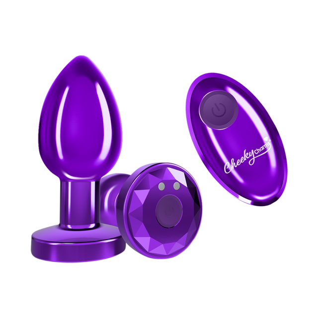 Cheeky Charms Remote Vibrating Metal Butt Plug Medium Purple