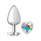 Cheeky Charms Metal Butt Plug - Silver Heart Iridescent Large