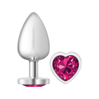Cheeky Charms Metal Anal Plug - Silver Heart Bright Pink Large