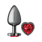 Cheeky Charms Metal Butt Plug - Gunmetal Heart Dark Red Large