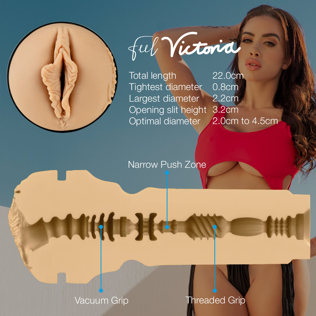 FeelVictoria stroker by Kiiroo FeelStars is a realistic male stroker and pornstar pocket pussy sex toys for men.