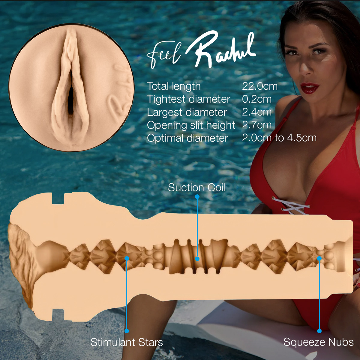 This male masturbator is a penis stroker designed like a pornstar fleshlight from the Kiiroo FeelStars collection.