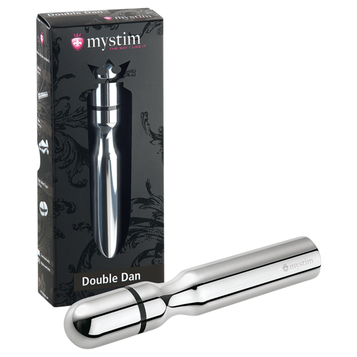 Mystim Double Dan Electro Stimulation Metal Dildo Packaging