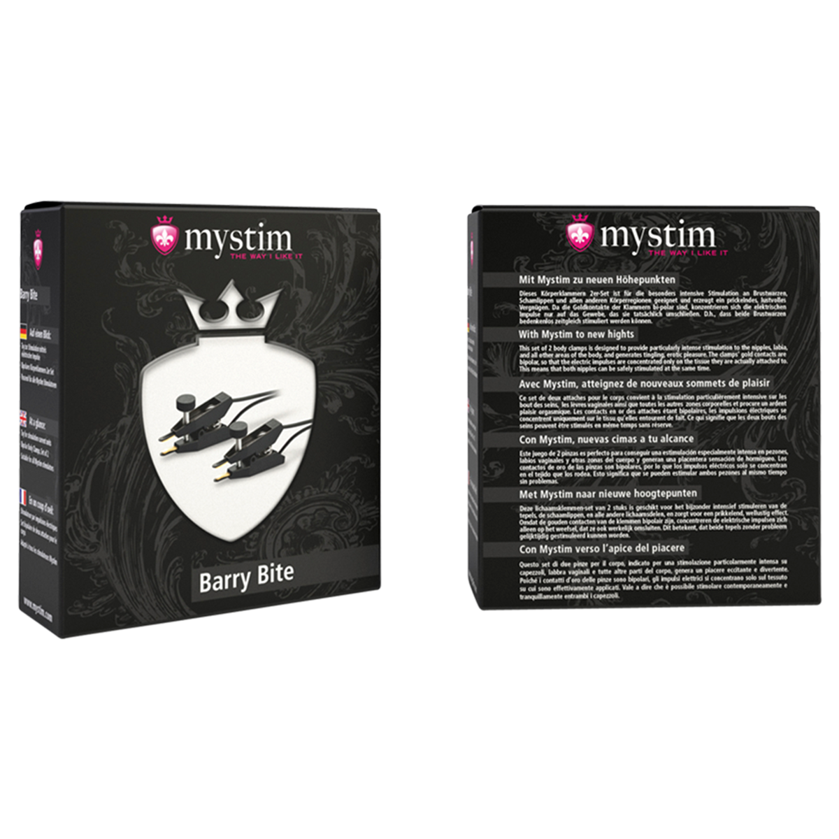 Mystim Barry Bite Estim Nipple Clamps Packaging