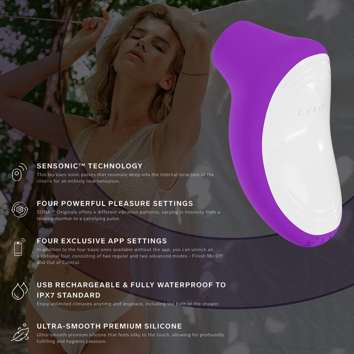Experience intense clitoral stimulation with the LELO SONA air pulse vibrator and clit stimulator.