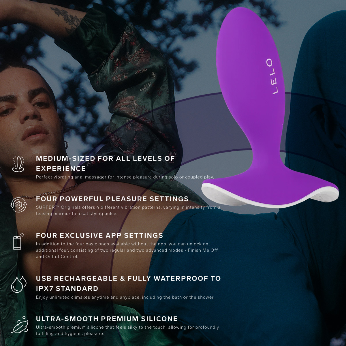 A sleek prostate massager designed for intense anal massage and prostate stimulation from LELO male sex toys range.