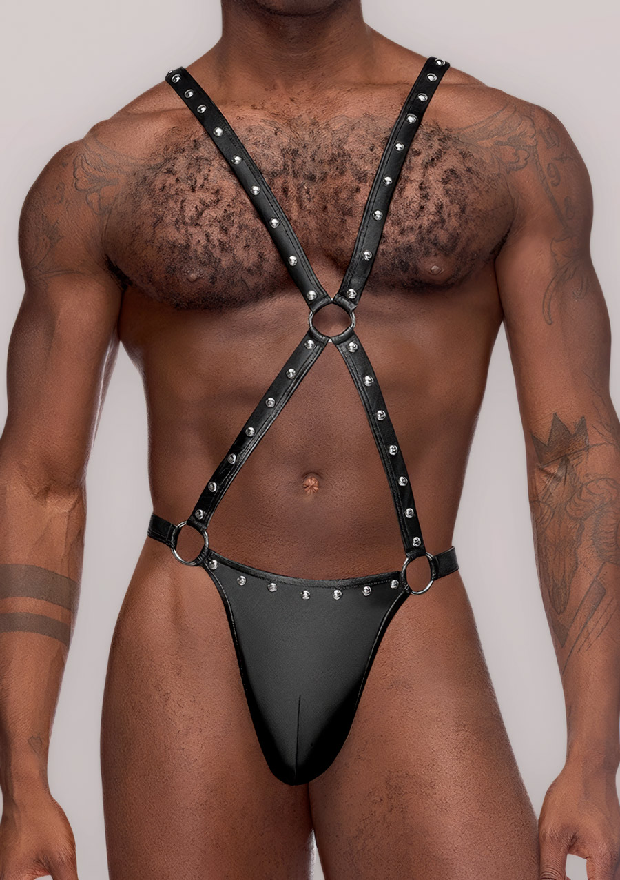 Male Power Fetish Warrior Men's Strappy Harness Bodysuit