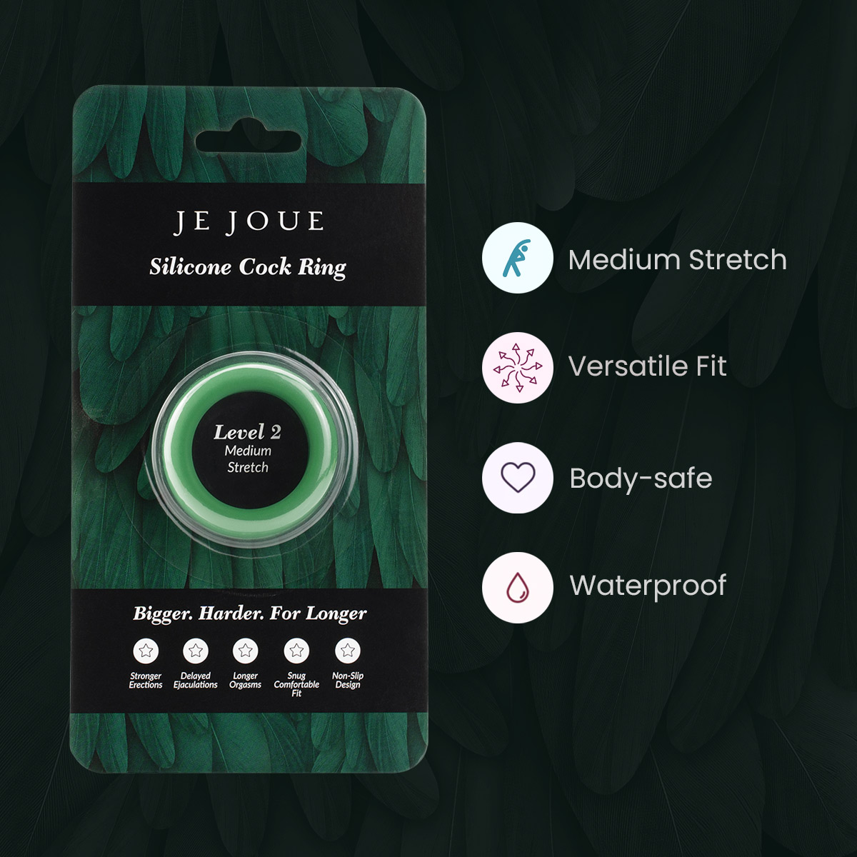 Je Joue silicone cock ring designed as a couples ring and cock and ball ring in one for lasting performance. 