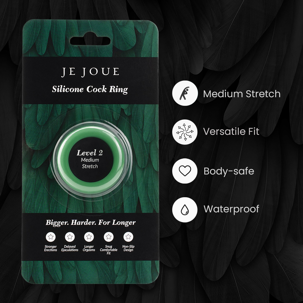 Je Joue silicone cock ring designed as a couples ring and cock and ball ring in one for lasting performance. 