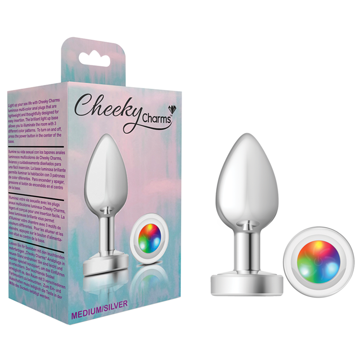 Cheeky Charms Metal Butt Plug Medium - Silver Light Up