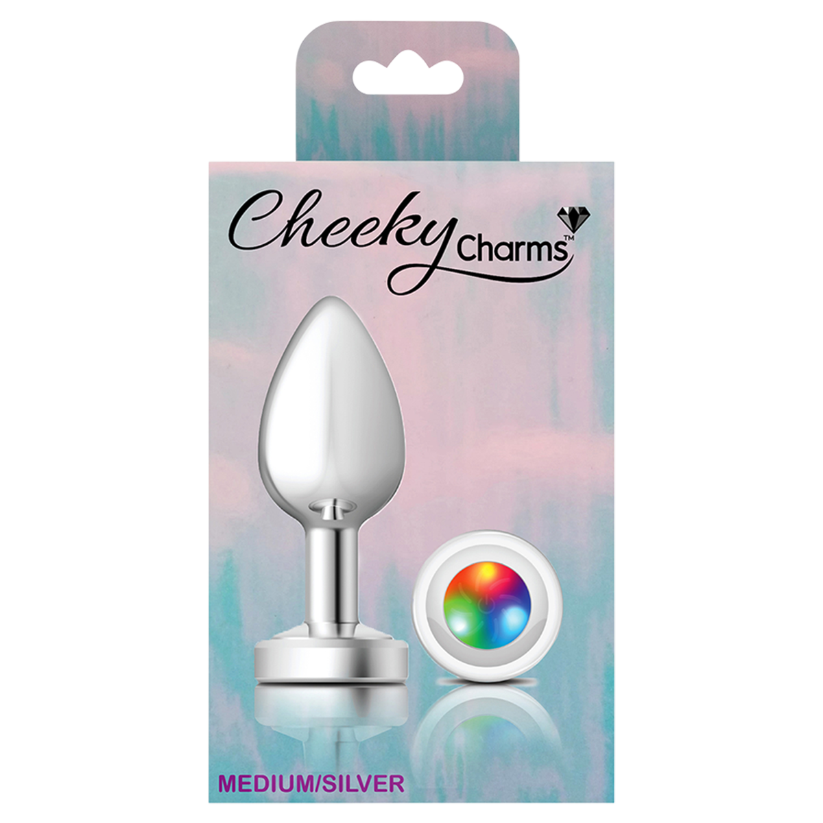 Cheeky Charms Metal Butt Plug Medium - Silver Light Up Box