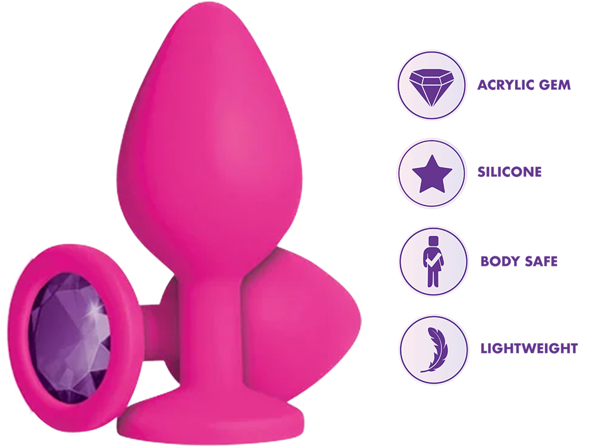 Add a little sparkle with this pink jewel butt plug featuring a decorative purple gemstone.