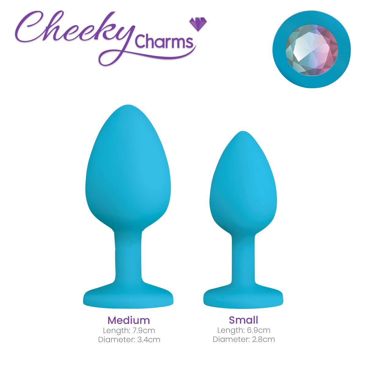 Discover the Gemma silicone butt plug with its beautiful teal finish and eye-catching iridescent gemstone.
