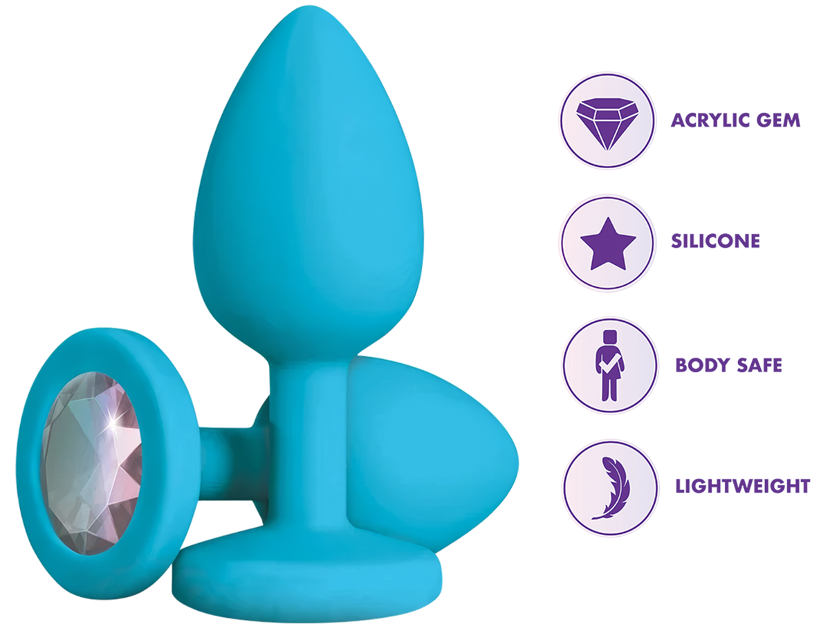 Add a touch of sparkle with this teal bum plug featuring a shimmering jewel and smooth silicone design.