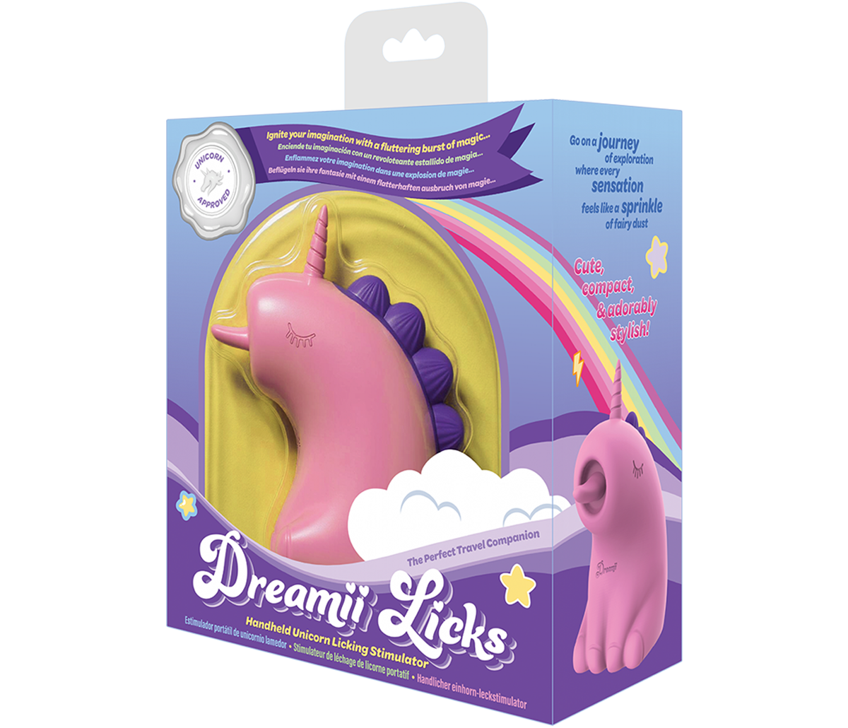 Dreamii Licks female sex device with playful unicorn design.