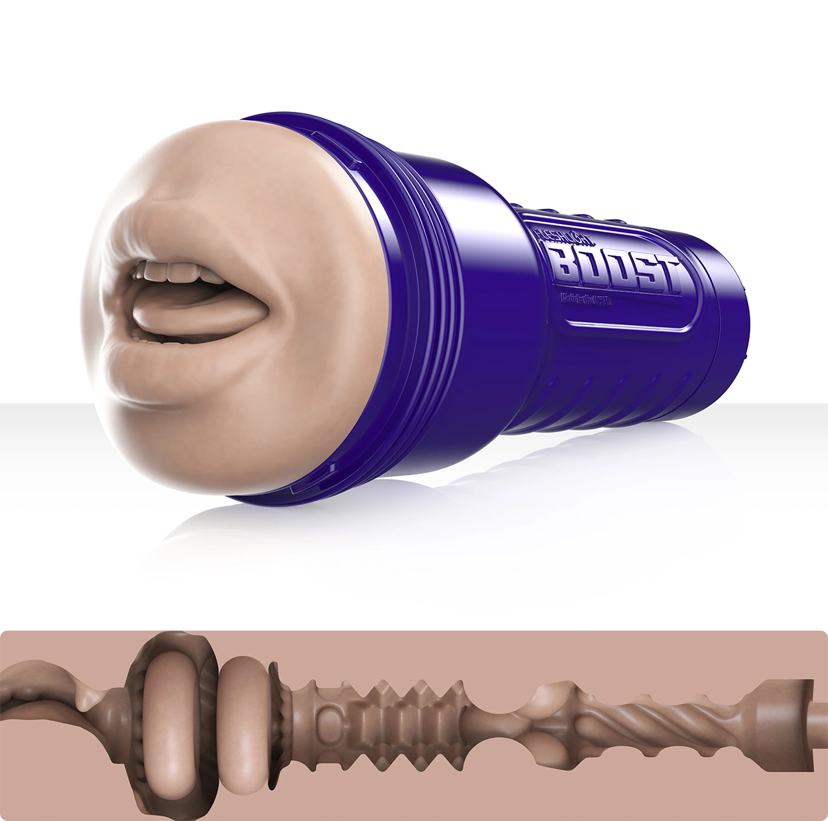 Fleshlight Boost Blow realistic masturbator with detailed Fleshlight mouth for immersive pleasure.