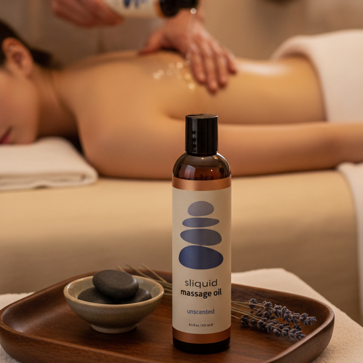 This unscented Sliquid massage oil for couples offers a smooth, fragrance-free luxurious body massage oil experience.