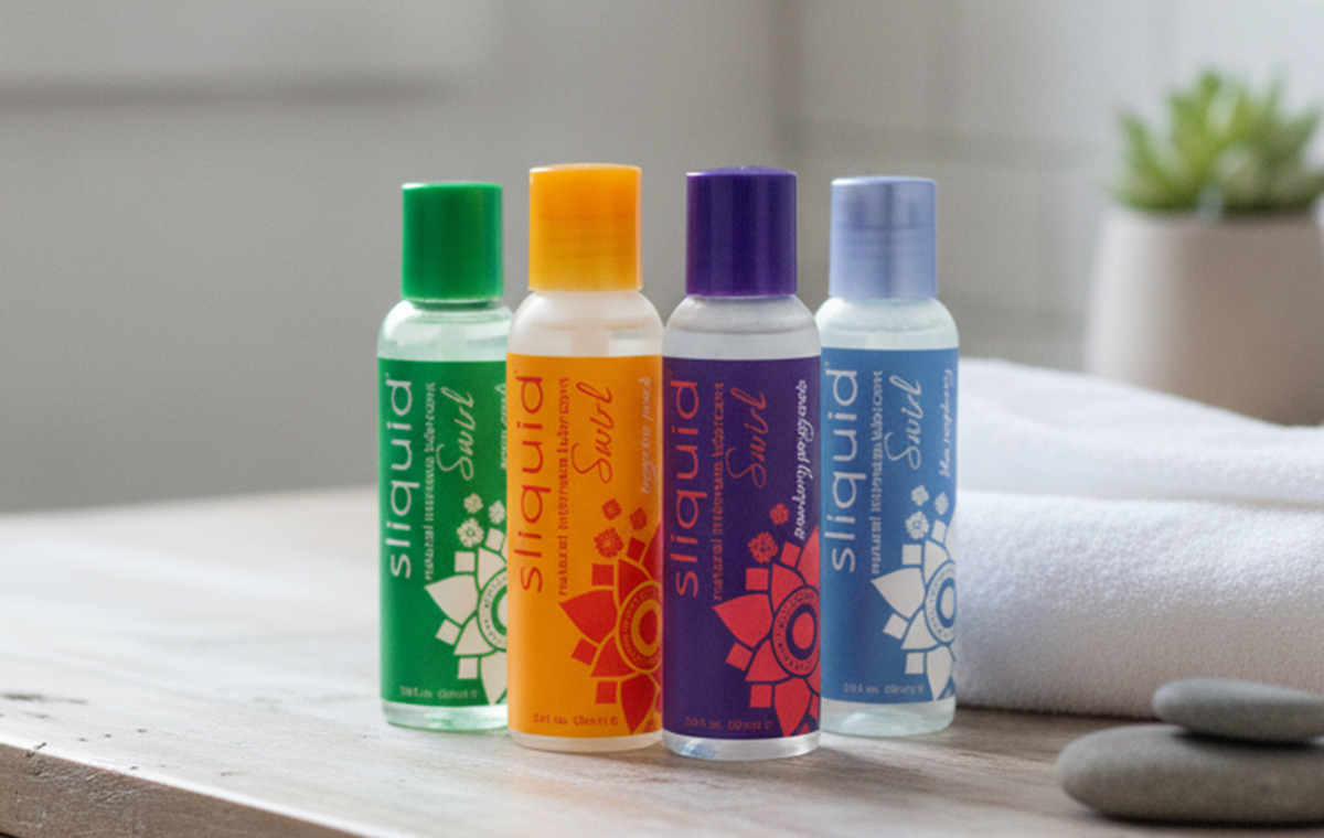 Enjoy Sliquid Swirl flavoured lubricant as a smooth water based lubricant with fruity lube flavours.