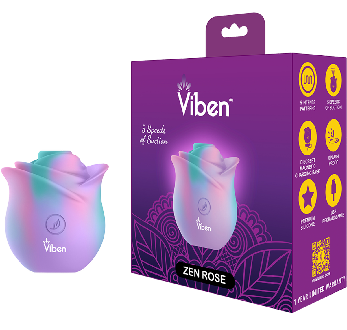 This vibrator sex toy combines a clit stimulator with the playful shape of a rose sex toy.